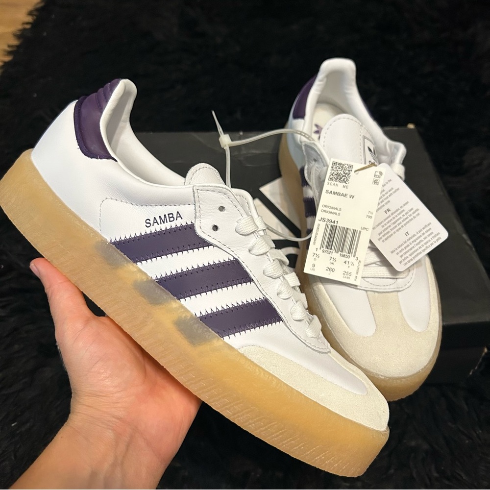 ADIDAS Samba white purple leather lace up shoes sneakers women’s 9 new